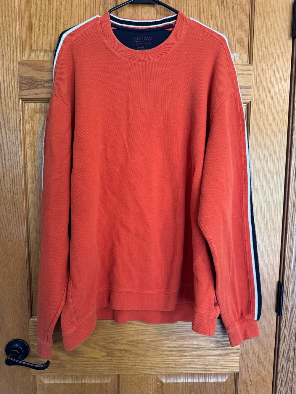 Arrow USA 1851 XXL Burnt Orange Cotton Striped Crewneck Sweater
